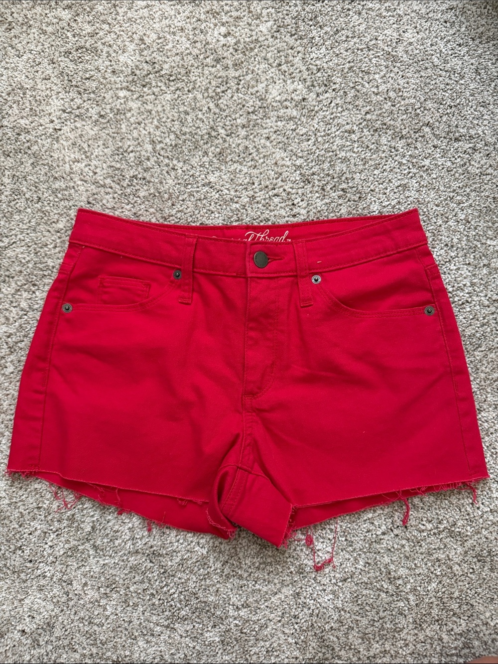 Universal Thread Bright Red Raw-Hem Denim Shorts
